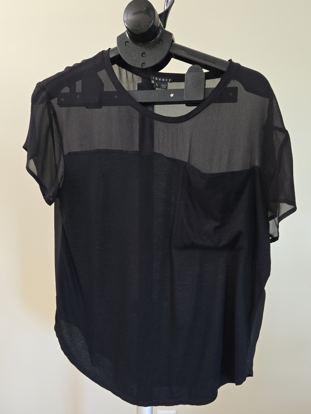 Theory Black Short Sleeve Top with Sheer Yoke